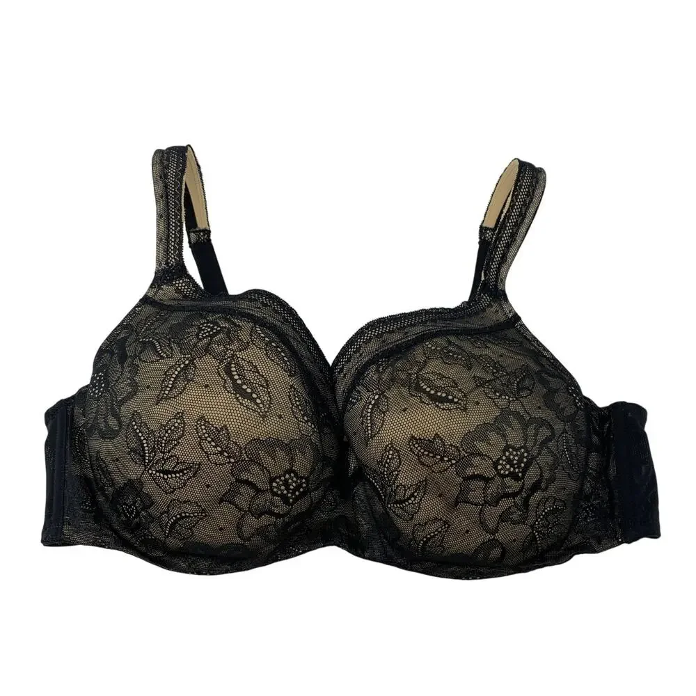 Cacique Modern Lace Covered Balconette Bra Black Nude Floral Lace 40D